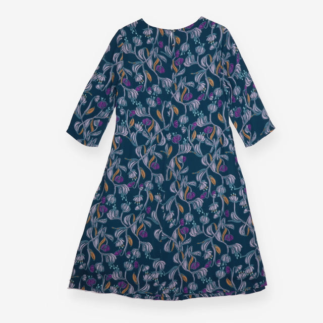 Teal Floral Botanical Midi Dress 3/4 S