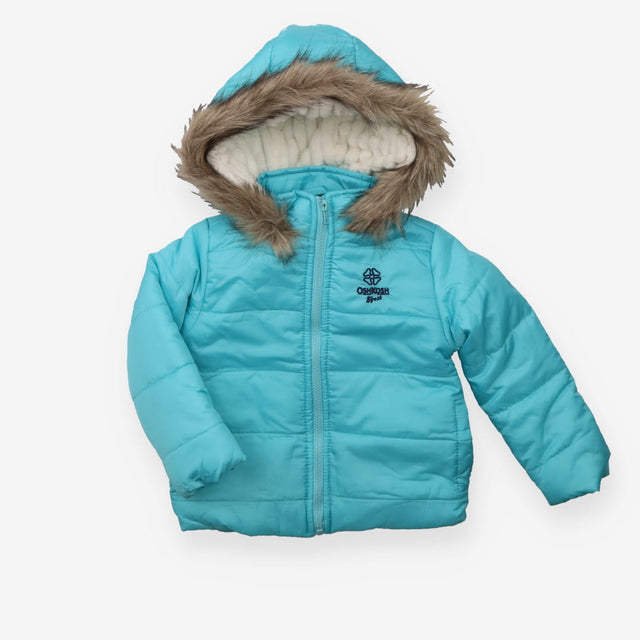 Blue Fleece Lined Fur Hood Coat