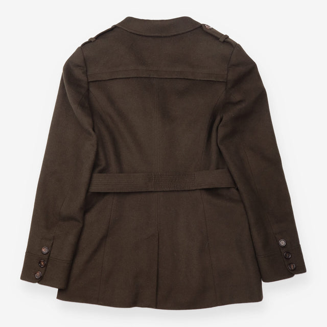 Wool Blend Coat Khaki Military Belted Utility