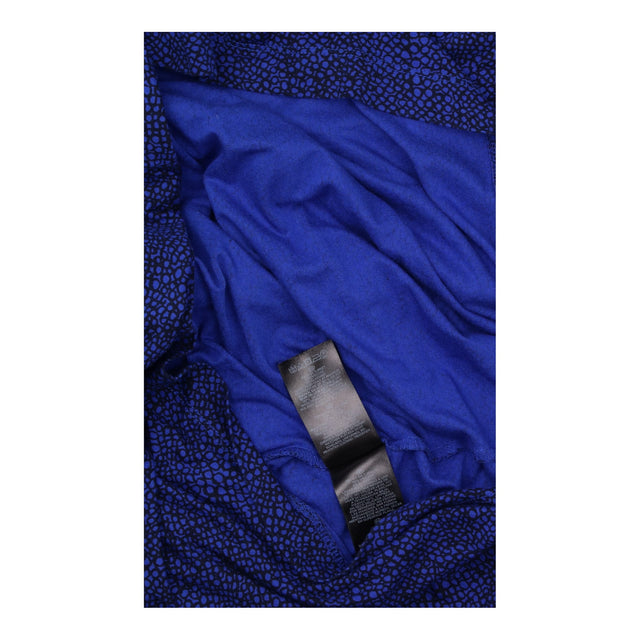 Dress Navy Blue Micro Spot Print Wrap Front Long S