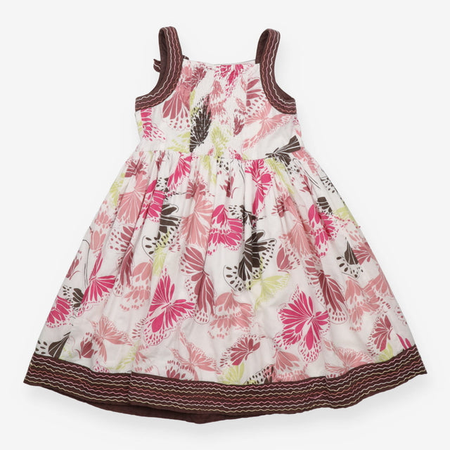 White Butterfly dress with brown trim