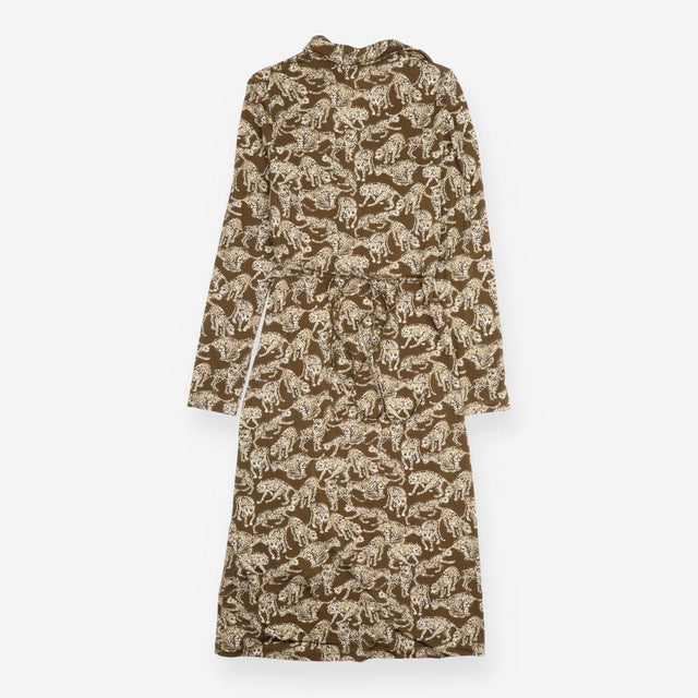 Wrap Dress Khaki Leopard Print Ruffle Long Sleeve