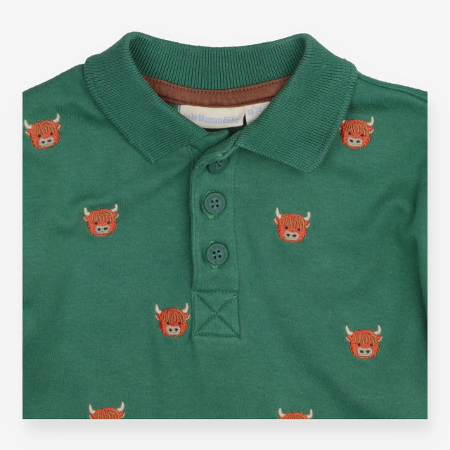 Collared Long Sleeve Top - Green Highland Cow