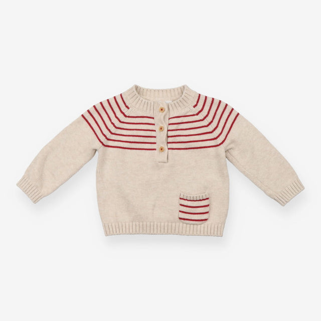 Cream Knit Sweater Red Stripes