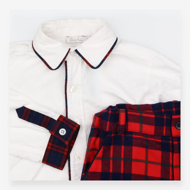 Patachou tartan trousers and white shirt