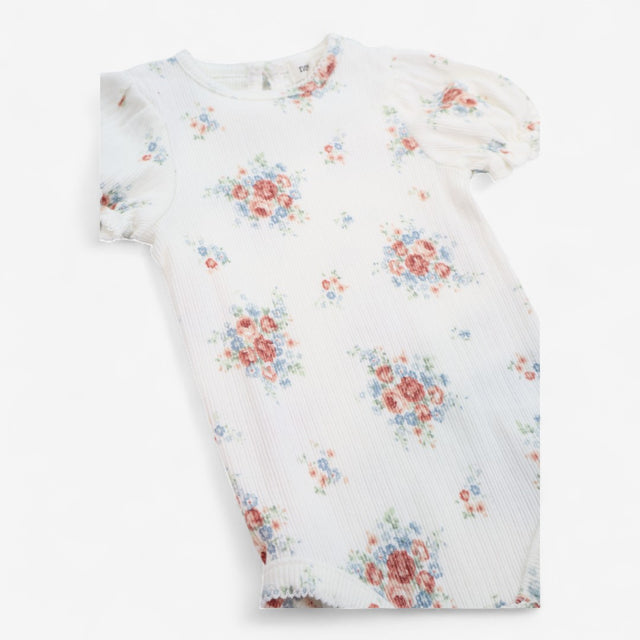 Bodysuit White with flowers & Frilled sleeve