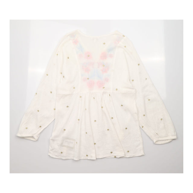 Tunic Top White Floral Embroidered Cotton Tassel T