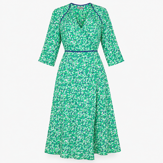 Wrap Midi Dress Floral Print V Neck Long Sleeve