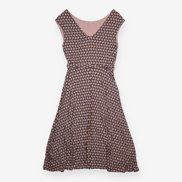 Dress Pink Burgundy Abstract Geometric Tie Waist M