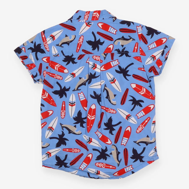 Shirt Blue With Sharks, Palm Trees and Surf Boards