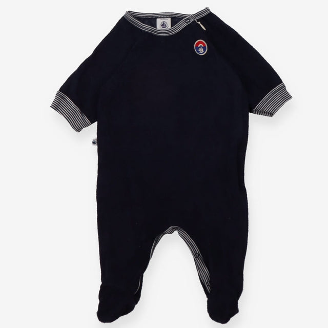 Footed romper Navy Toweling Blue Stripe Cuffs