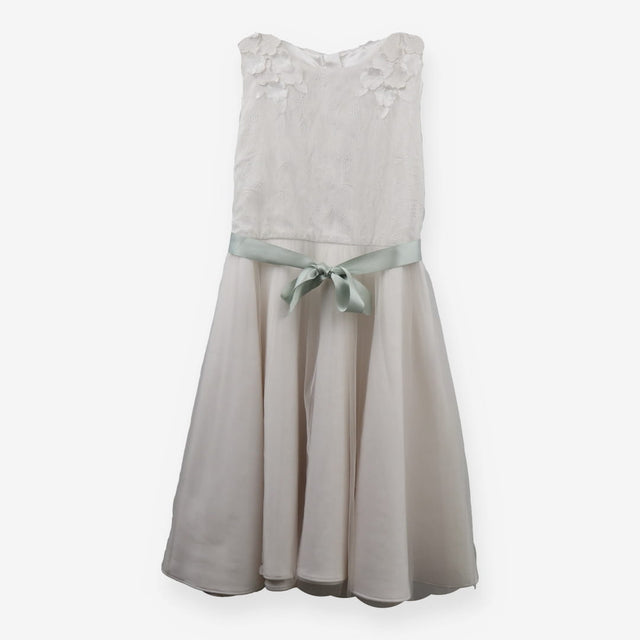 Bridesmaid Dress White Lace Floral with Green Wais