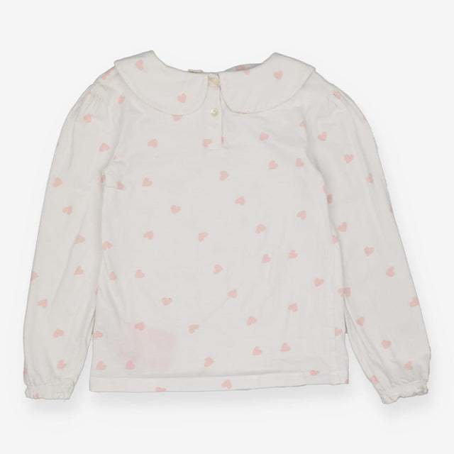 T-Shirt Collared White with Pink Hearts
