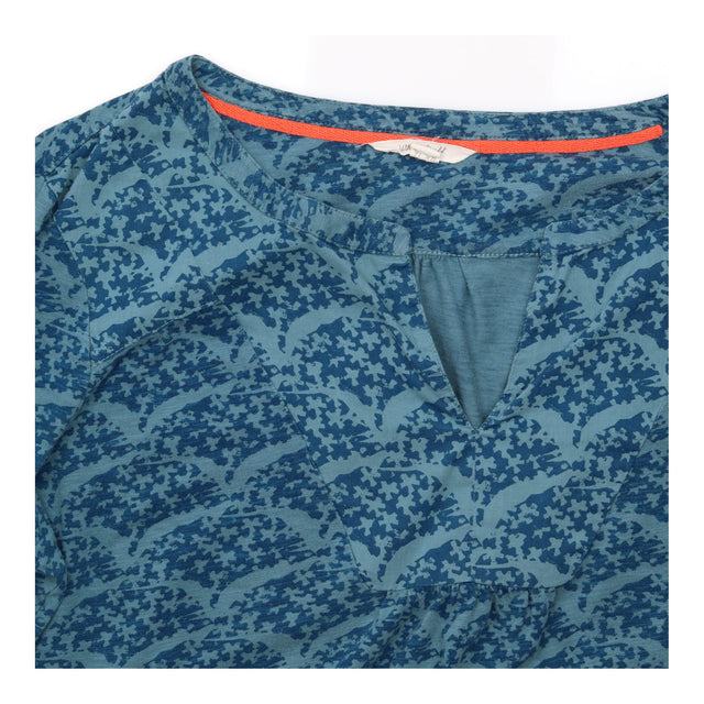 Blue Abstract Print Cotton Long Sleeve Notch Neck