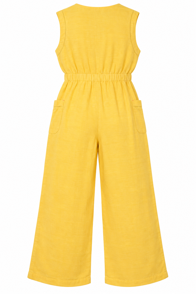 Jumpsuit Sleeveless Linen Blend Button Front Pocke