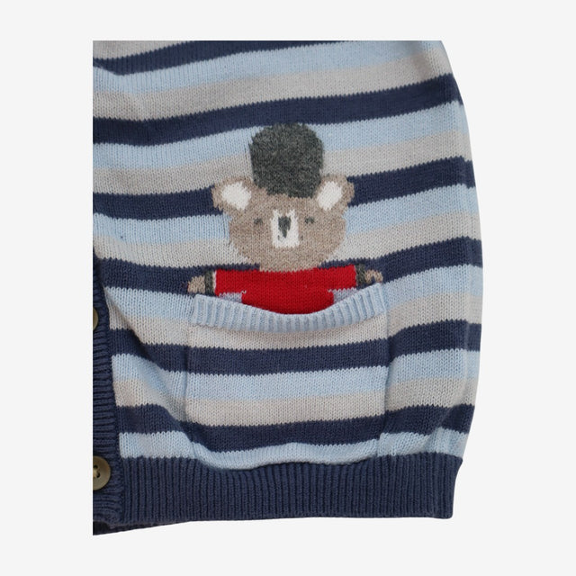 Cardigan blue stripe with guard bear in pocket