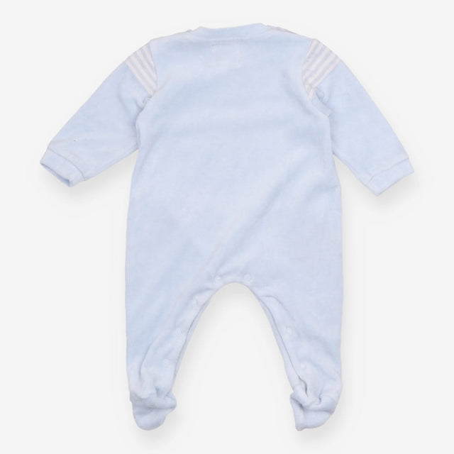 Sleepsuit blue velour stripe yolk