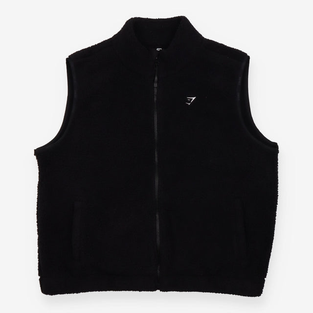 Gilet Black Sherpa Fleece Teddy Zip Front