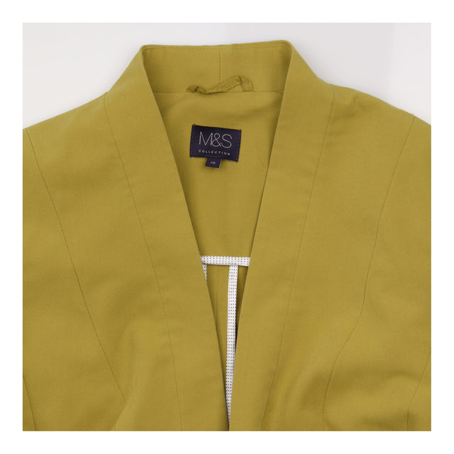 Mustard Ochre Yellow Collarless Open Front Stretch