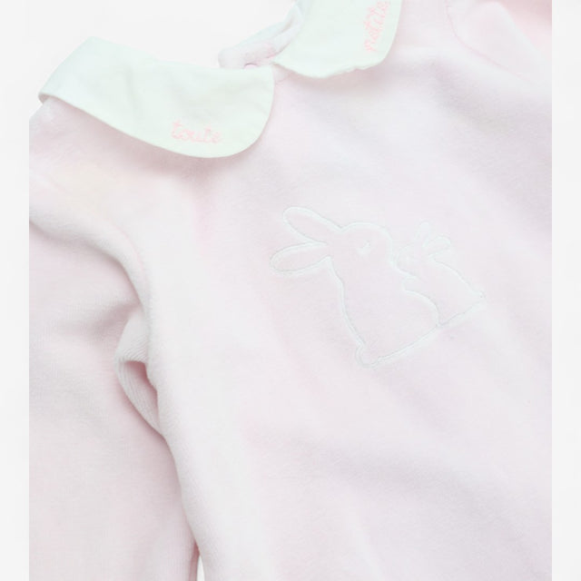 Sleepsuit velour pink collared bunnies