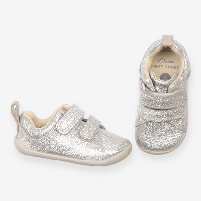 First shoes silver glitter velcro