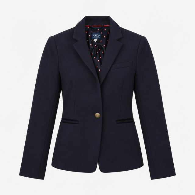 Navy Blue Polka Dot Lined Velvet Trim Stretch Sing