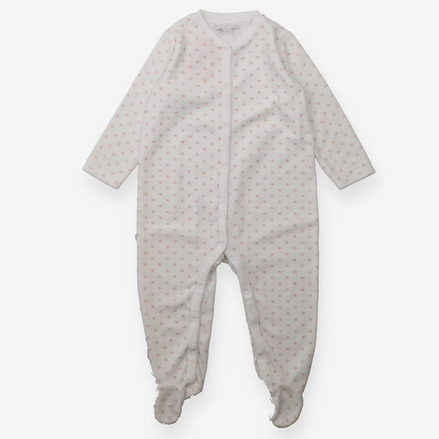 Sleepsuit white velour pink polka dots
