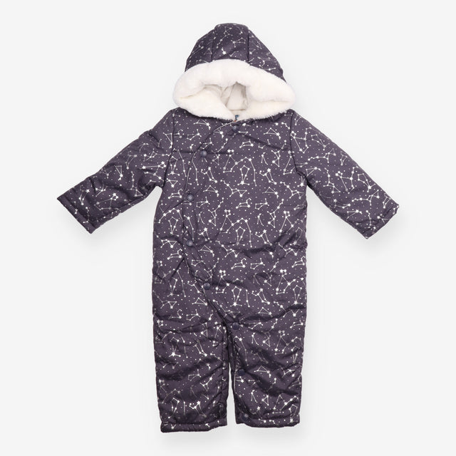 Pramsuit navy blue stars white fur lining