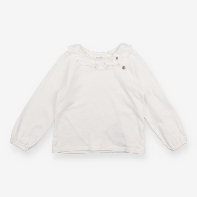 t-shirt white long sleeve frill collar buttons