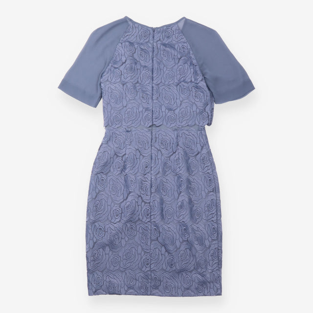 Midi Dress Grey Rose Embroidered Sheer Sleeve