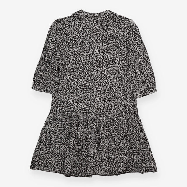 Tunic Blouse Black Ditsy Floral Print Puff Sleeve