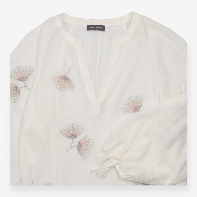 Blouse Ivory Botanical Embroidery Long Sleeve