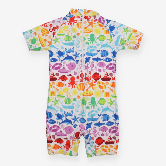 Swimming Costume White with Multi Coloured Sea Ani