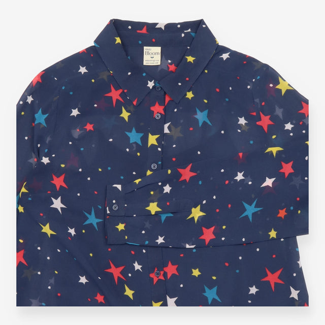 Shirt Blouse Navy Celestial Star Print Button Down
