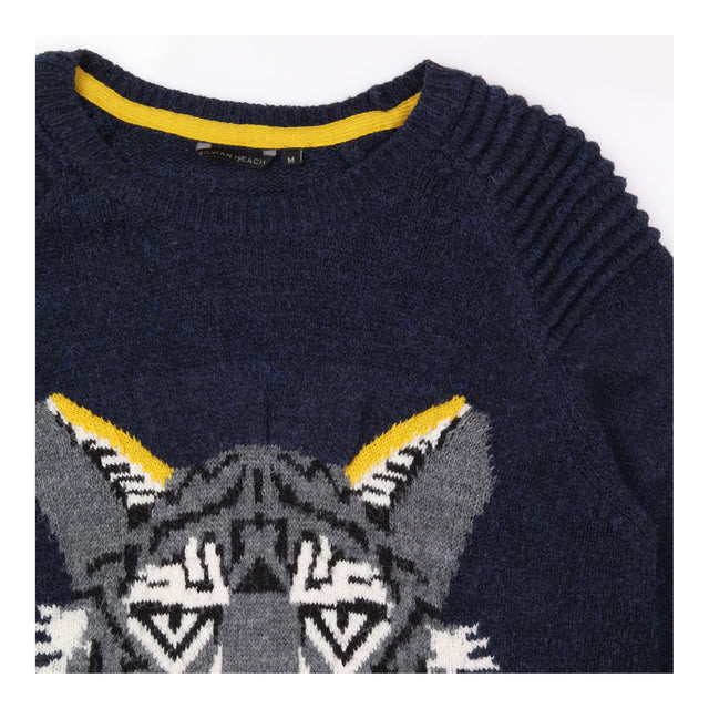 Tiger Jumper Navy Animal Intarsia Long Sleeve