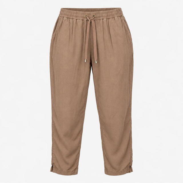 Trousers Drawstring Waist Linen Blend Light Brown