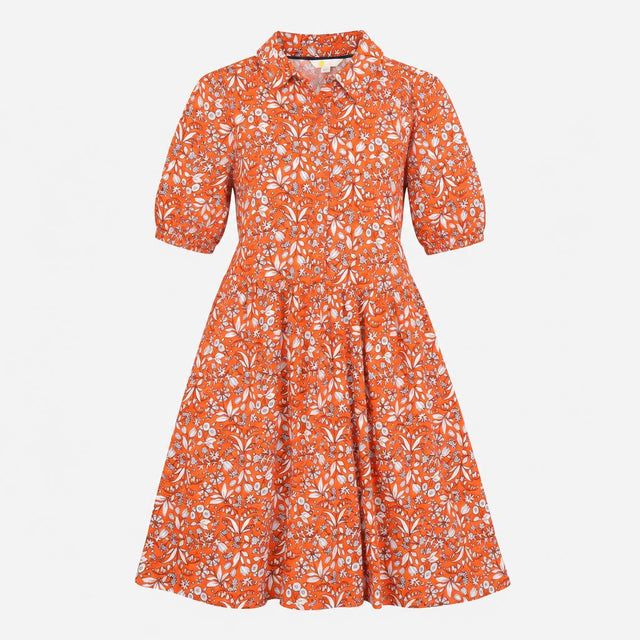 Shirt Dress Orange White Floral Print Jersey Short