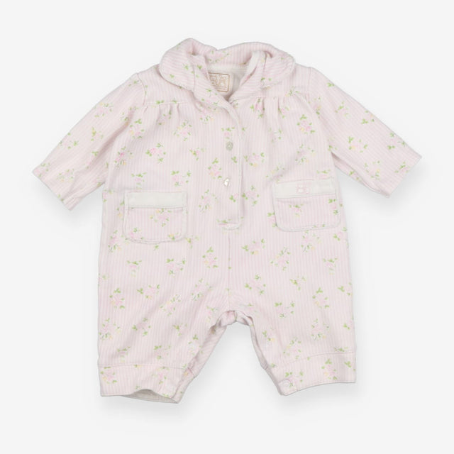 Sleepsuit pink stripe flowers collar