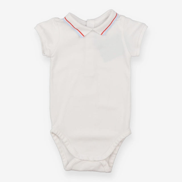 Bodysuit polo neck with blue and red stripe