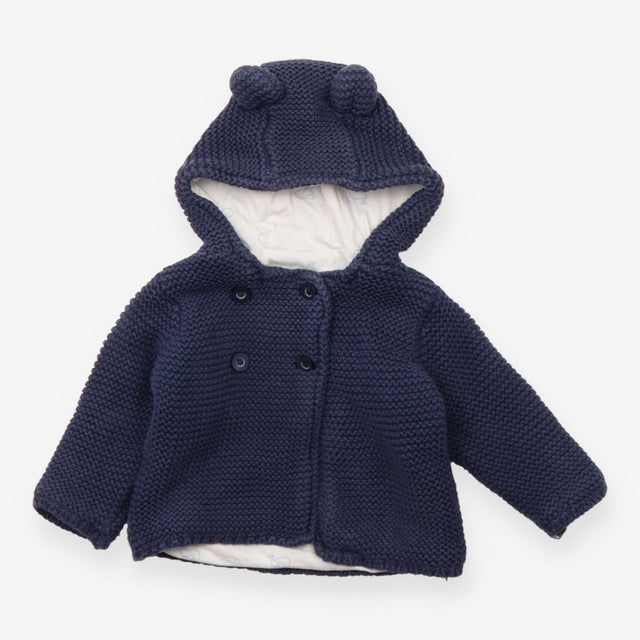 Navy Knit Hooded Cardigan with White Whale Lining