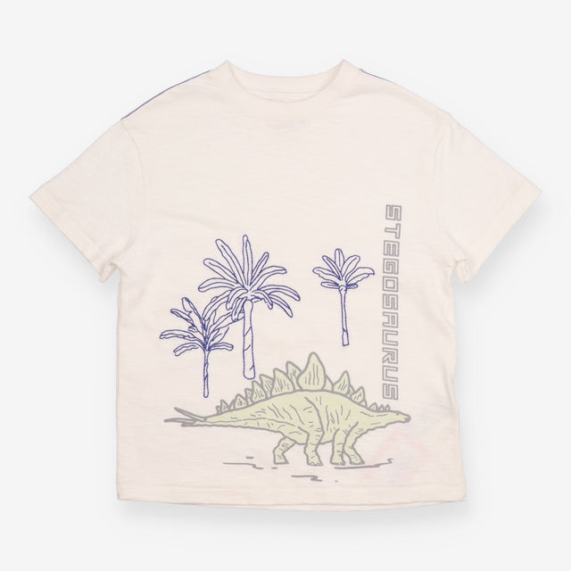 T-Shirt White Stegosaurus Applique