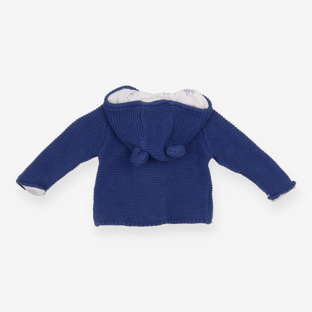 Hooded Cardigan Knit Blue with Dog Lining