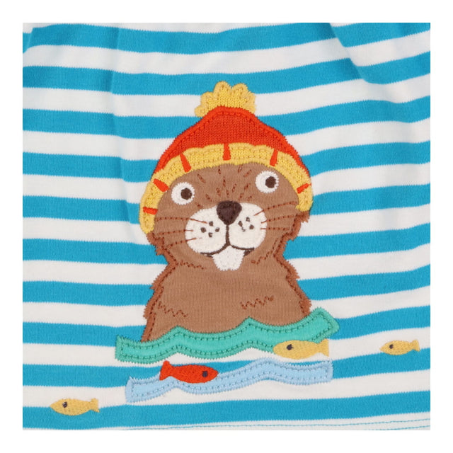 Blue stripe otter applique dress