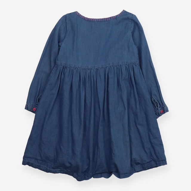 Dress light blue denim embroidered flowers and bir
