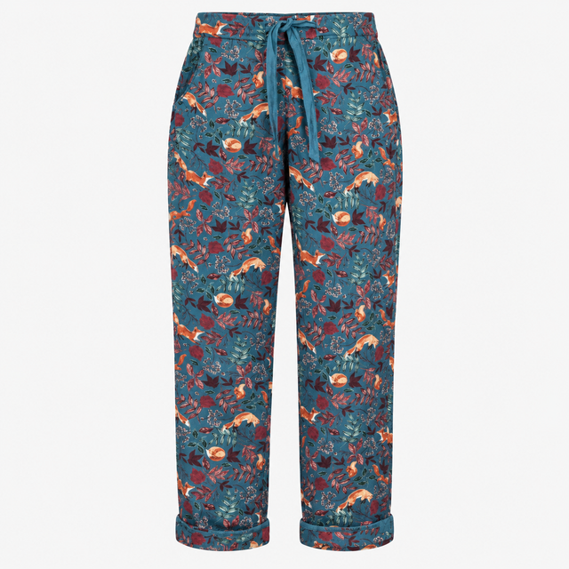 Pyjama Bottoms Blue Fox Print Cotton