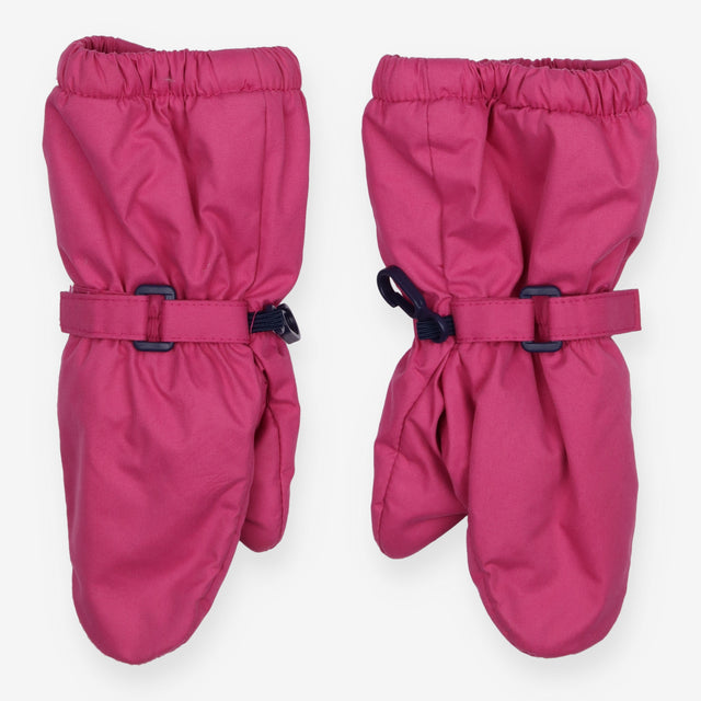 pink mittons with striped fleece lining