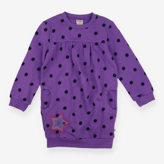 Sweater Dress Purple Spots with Rainbow Applique