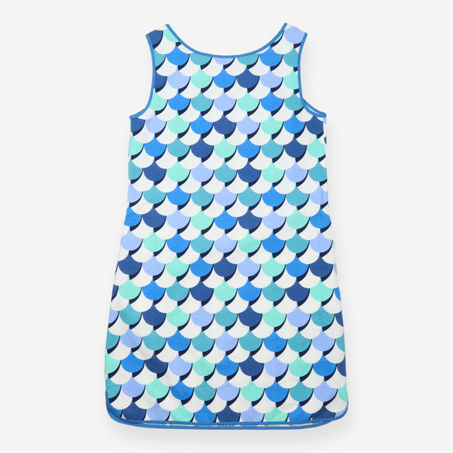 Dress Blue Green Mermaid Scale Print Cotton Shift