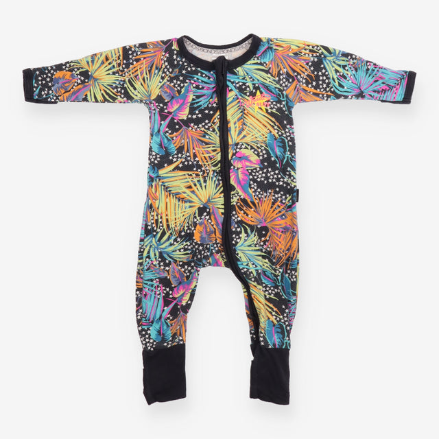 Sleepsuit Black Tropical Palm Leaves and Stars
