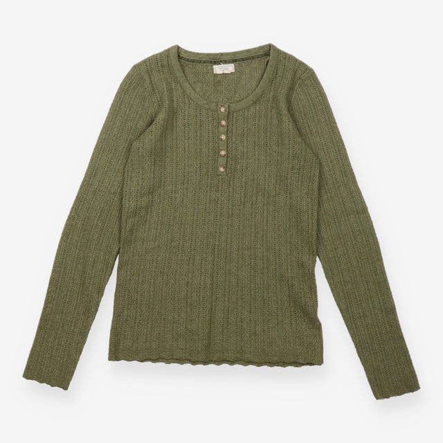 Khaki Green Pointelle Henley Long Sleeve K